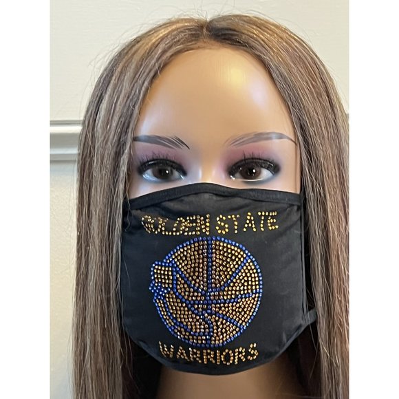 Golden State Warriors Rhinestone Bling Face Mask Washable - Picture 7 of 16